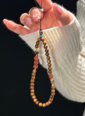 加里曼丹沉香钥匙扣配饰南红玛瑙老料木质佛珠包挂车挂礼物男女