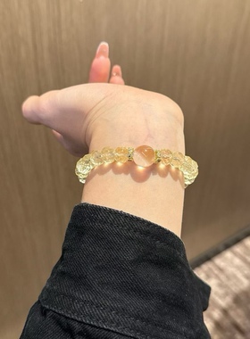 正品天然黄水晶手链女款单圈手串送闺蜜礼物白水晶招米好运旺事业