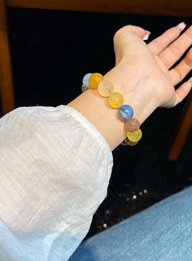 天然水晶多宝手串黄水晶萤石蓝晶石男超七虎眼石手链招财转运女