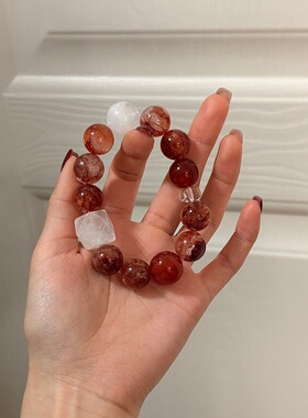 千岁天然红玛瑙白幽灵转运手链