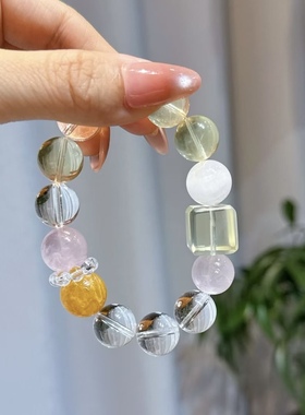 天然水晶手串柠檬晶海蓝宝紫水晶能量搭配多宝手链送人女生礼物