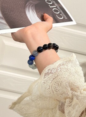 【蓝阴】天然多宝水晶手串蓝晶石海蓝宝蓝虎眼手链喜水原创设计款