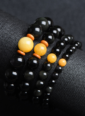 天然黑曜石本命年手链