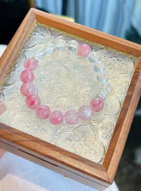 天然水晶手串蔷薇辉石粉水晶手链