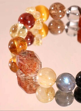 【聚财大满贯】天然黄塔晶黑金超七随形手链女招财紫水晶多宝手串