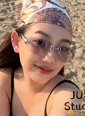 金属无框方形墨镜星星镜腿