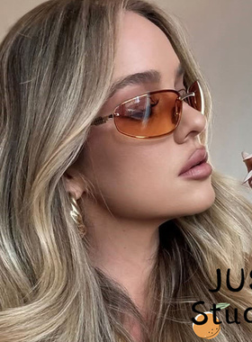 2025无边框中古墨镜橘色欧美y2k