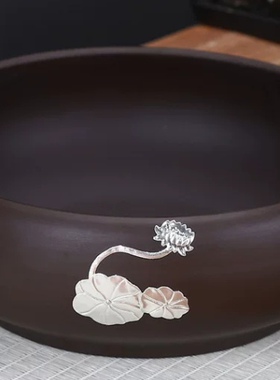 紫砂烟灰缸超大特大 家用中多功能茶渣废水垃圾艾灸灰缸 碗莲花盆