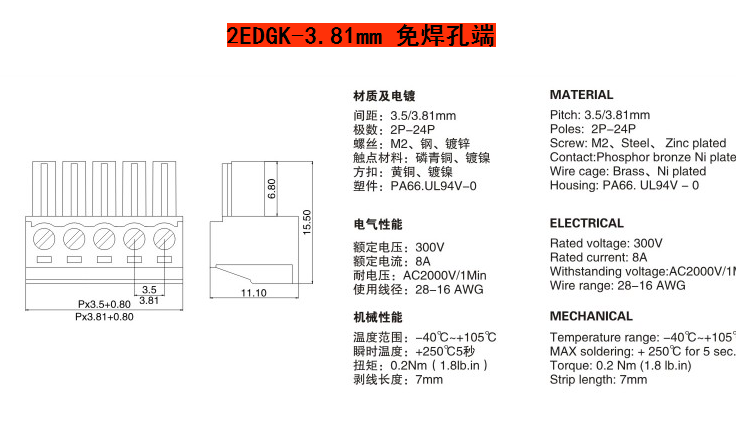 免焊对接2EDGRK/15EDG 3.81mm公母空中对插整套插拔端子2P 3P-24P - 图2