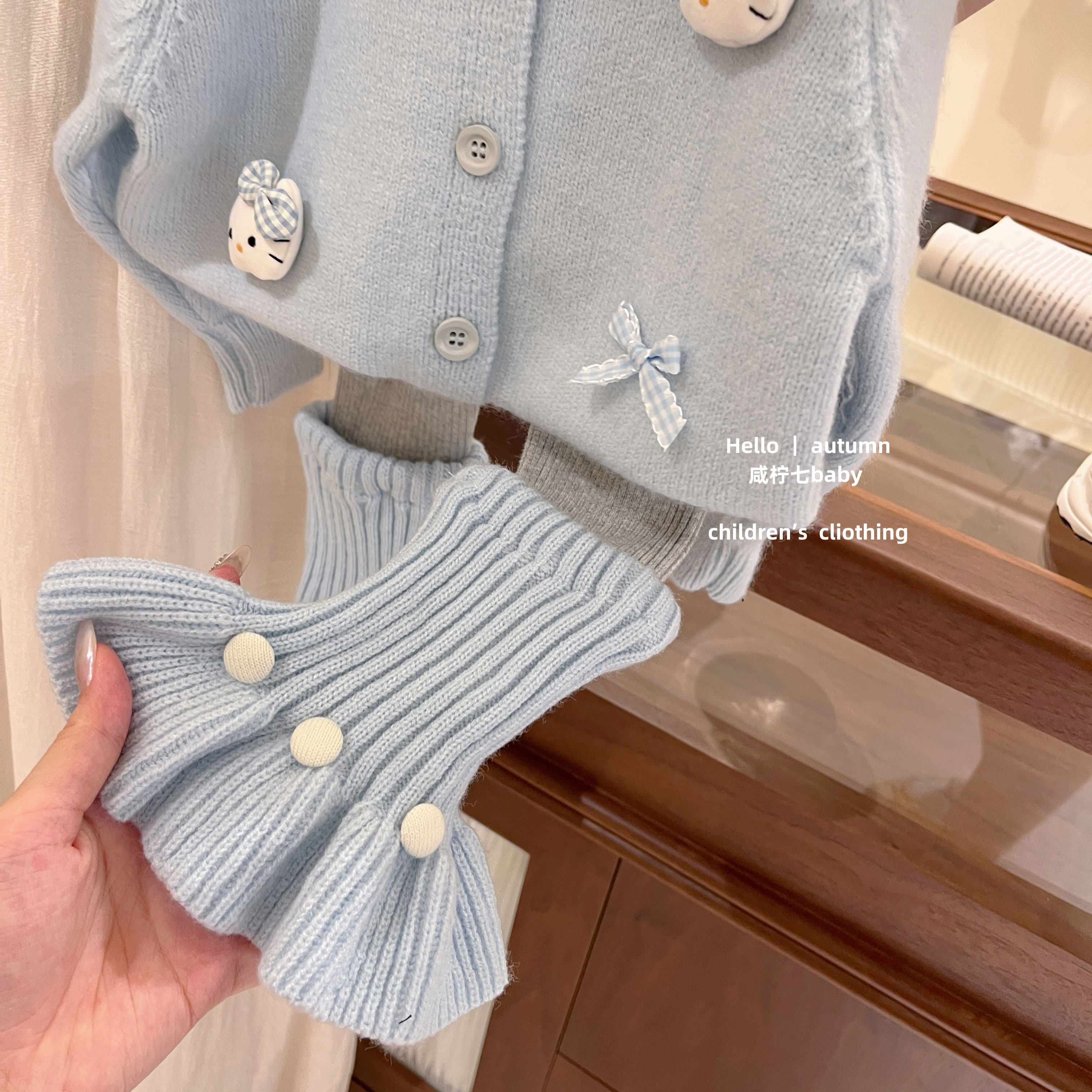 【咸柠七】原创！女童秋季毛衣套装kt猫开衫外套袜套打底裤两件套,淘宝优惠券,粉丝福利购,淘宝优惠卷