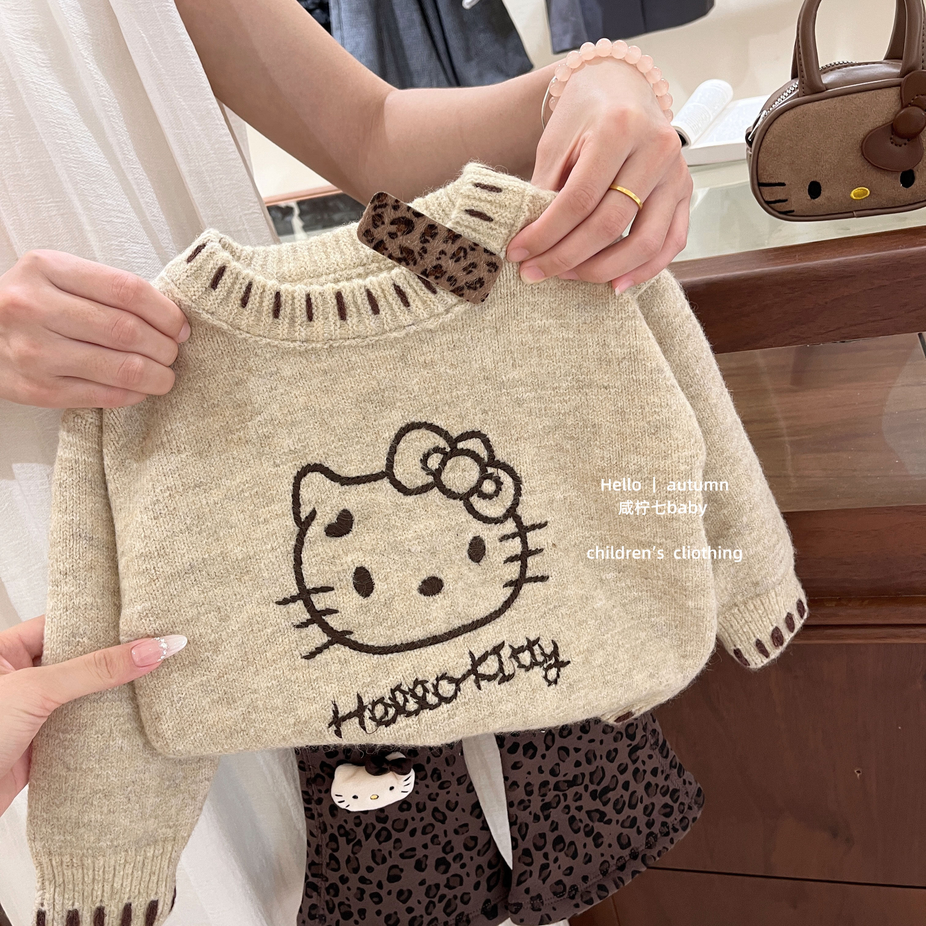 【咸柠七】原创！女童秋装毛衣宝宝衣服儿童kt猫针织衫豹纹裤套装,淘宝优惠券,粉丝福利购,淘宝优惠卷