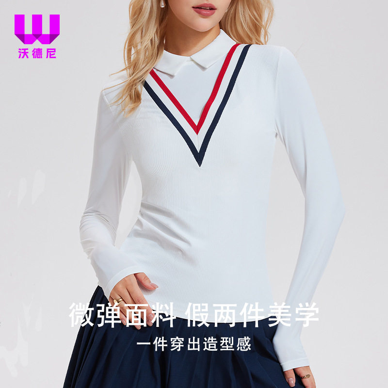 瑜伽服长袖T恤假两件翻领运动高尔夫羽毛网球运动POLO衫健身上衣,淘宝优惠券,粉丝福利购,淘宝优惠卷