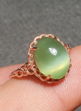 俄料冰底猫眼碧玉925银女士戒指