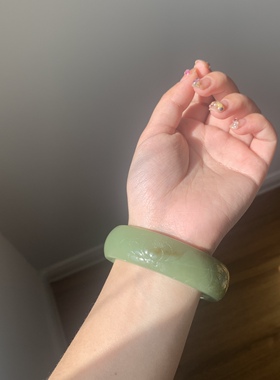 59.5圈口天然和田玉新疆若羌青黄口雕花手镯87.8克