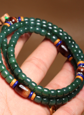 和田玉碧玉老型珠108颗项链