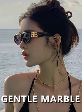 简约小框猫眼黑色金属防晒墨镜