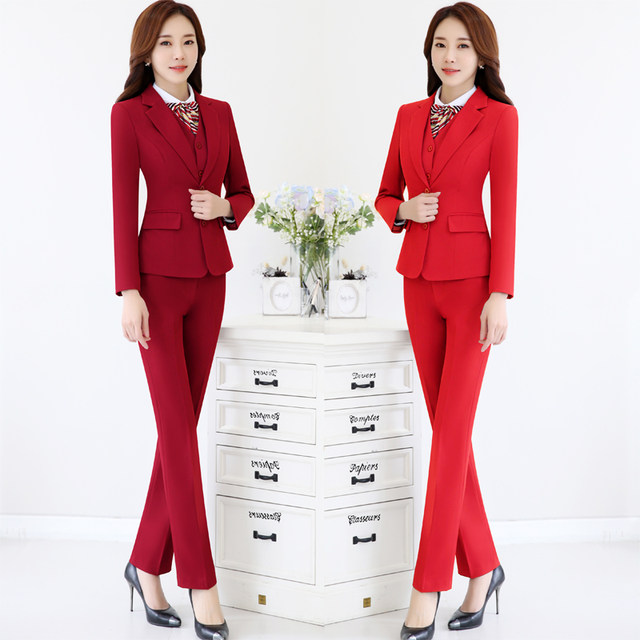 Professional suit women's suit spring and autumn new business formal wear fashion temperament professional wear long-sleeved red suit Korean version