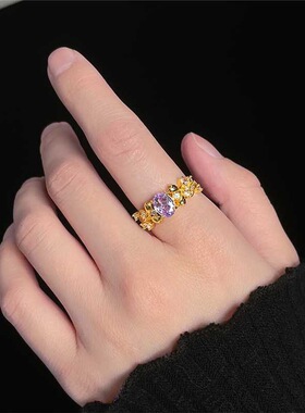 紫荆花~vintage中古风锆石重工花朵食指戒法式复古宫廷风戒指手饰