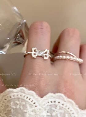 仙气猫眼石蝴蝶结戒指女小众设计轻奢高级感食指戒法式甜美指环