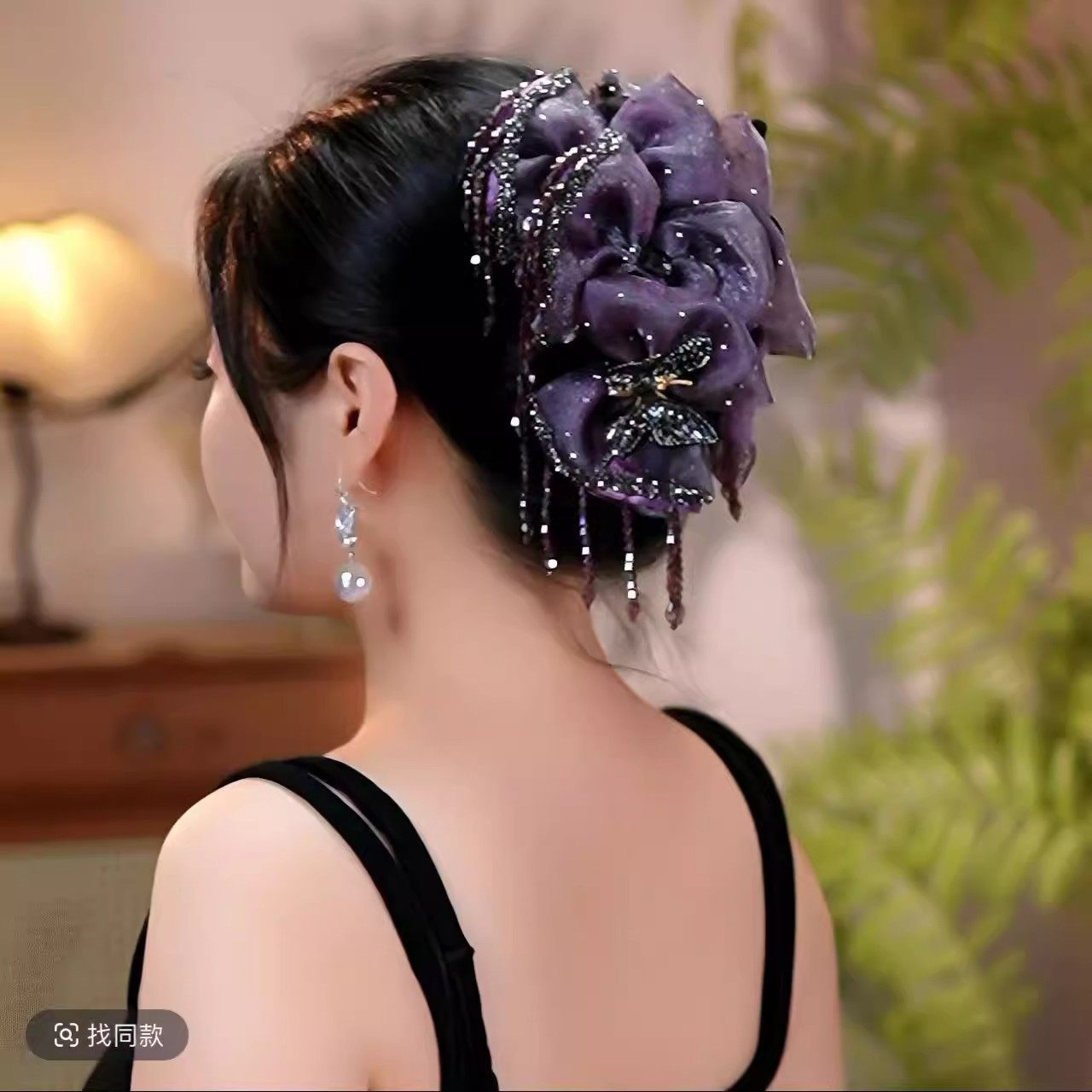 手工女黑色AB面公主款蝴蝶结发夹新款花朵流苏蝴蝶鲨鱼夹轻奢抓夹,淘宝优惠券,粉丝福利购,淘宝优惠卷