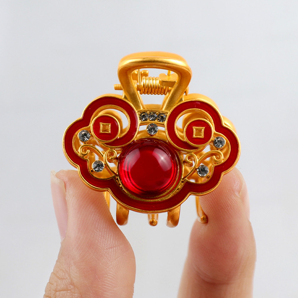 新中式轻奢国风磨砂金属平安锁如意中号抓夹后脑勺盘发鲨鱼夹头饰,淘宝优惠券,粉丝福利购,淘宝优惠卷