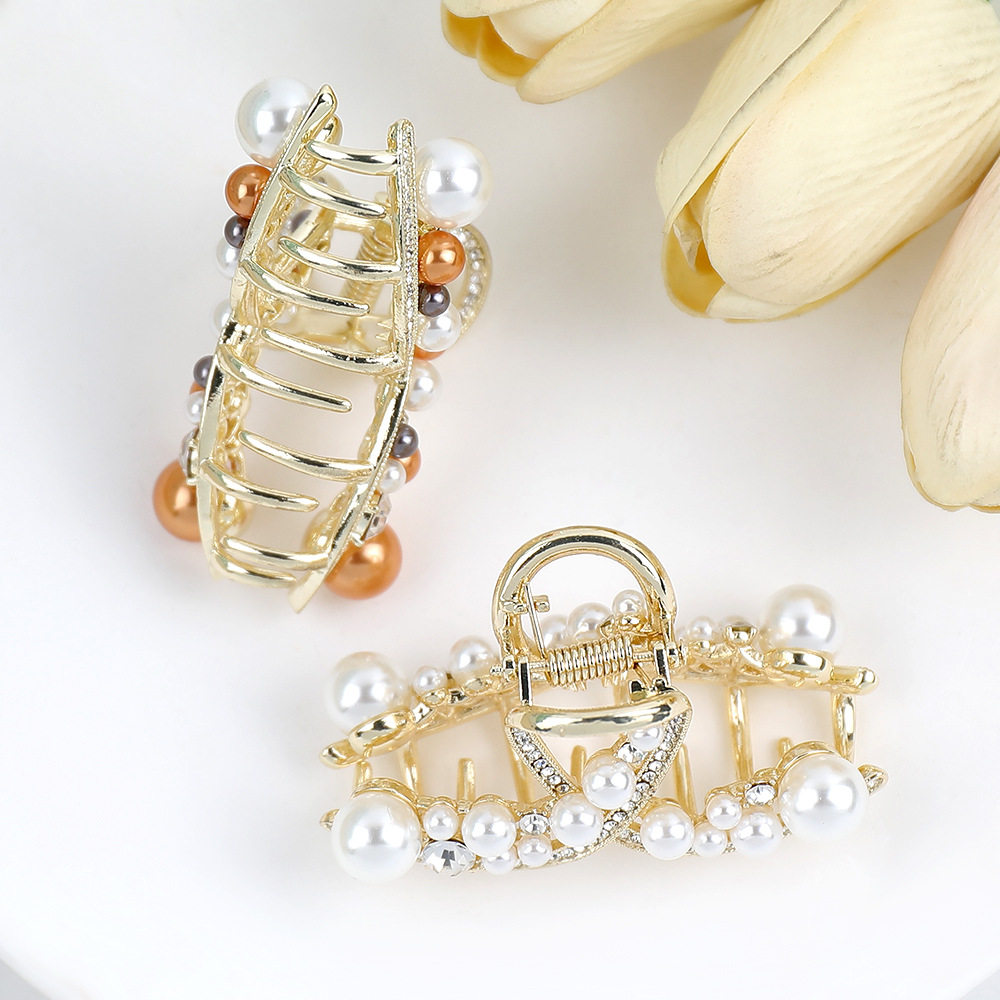 彩色珠珠中号抓夹高级感韩国百搭满钻交叉发夹后脑勺半扎鲨鱼夹,淘宝优惠券,粉丝福利购,淘宝优惠卷