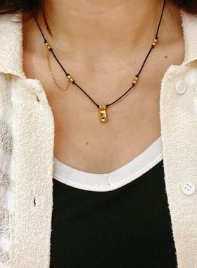 毛衣链2021年新款潮钛钢项链 精致轻奢手工编织串珠小方砖