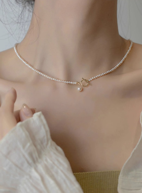 芒果店饰品mg极细小米珠OT扣项链女轻奢小众淡水珍珠锁骨链女颈链
