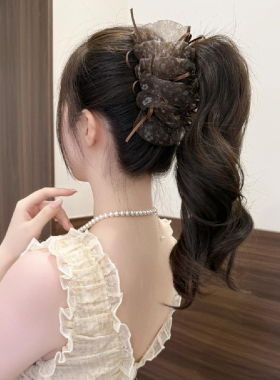 甜美碎花网纱蝴蝶结大鲨鱼夹