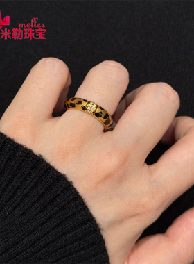 5D硬金黄金豹纹戒指女999足金ins风点钻镶嵌指环纯金食指戒送女友
