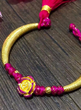 3d999足金磨砂手镯螺纹女转运