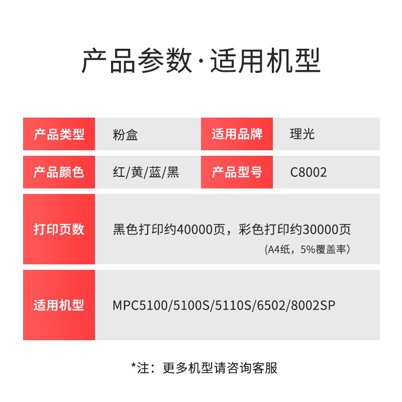 适用理光Ricoh MP C6502 C8002粉盒C5100s5110 6503墨粉C5200碳粉 - 图0