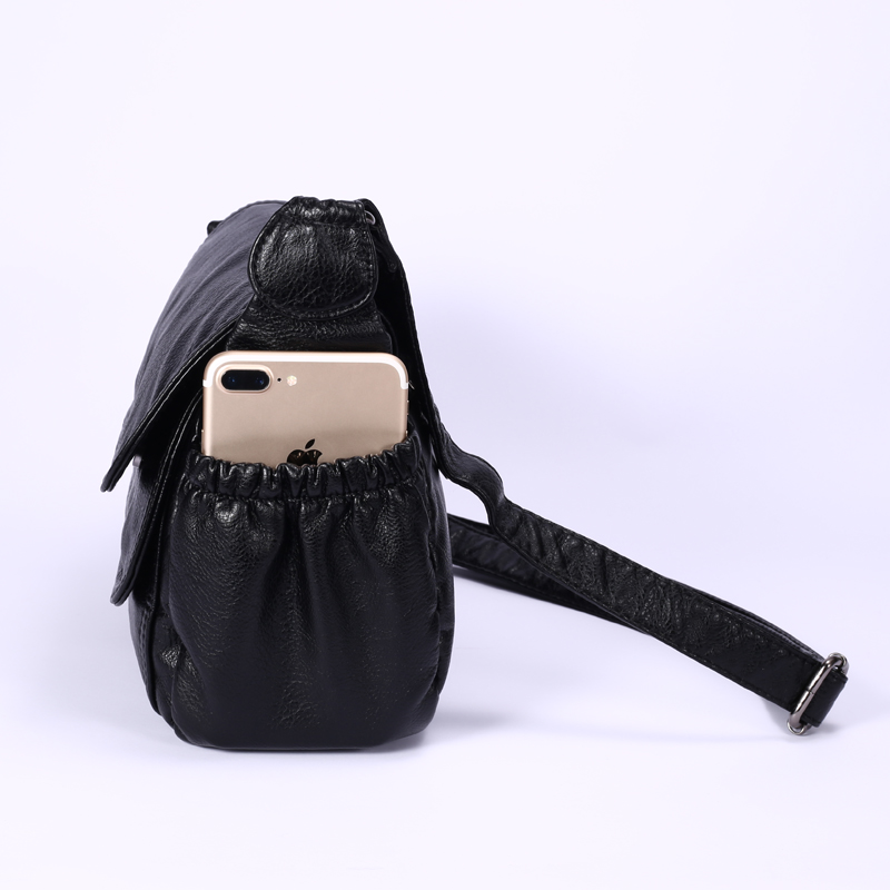 双盖防盗2025时尚软皮女斜挎包单肩包妈妈包包水洗真皮百搭斜挎包