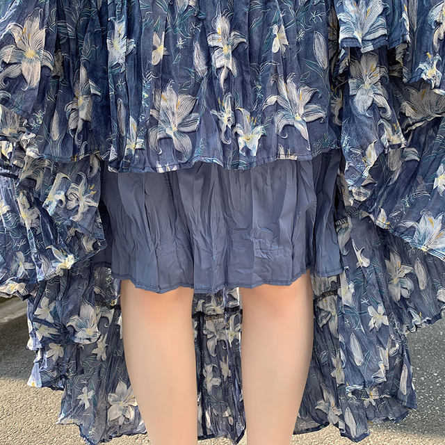 A-line printed floral chiffon skirt