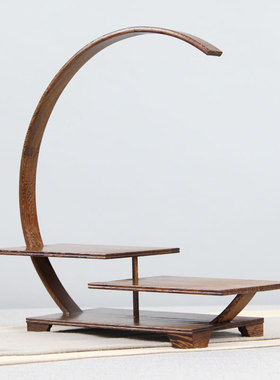 紫砂壶圆形博古架鸡翅木摆件