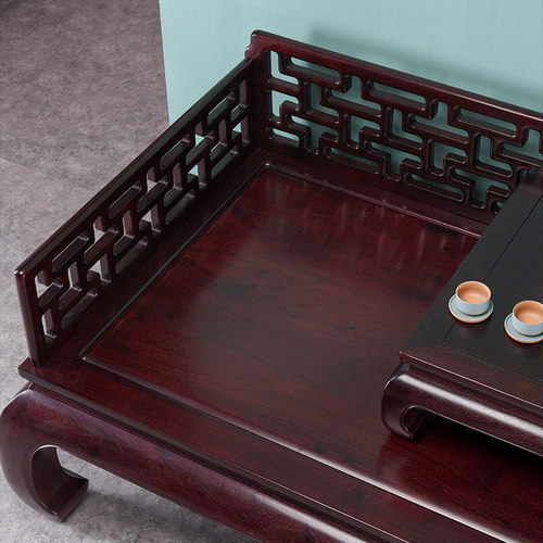 红木家具 赞比亚血檀曲几罗汉床 实木中式罗汉榻 明清沙发床 床榻 - 图2