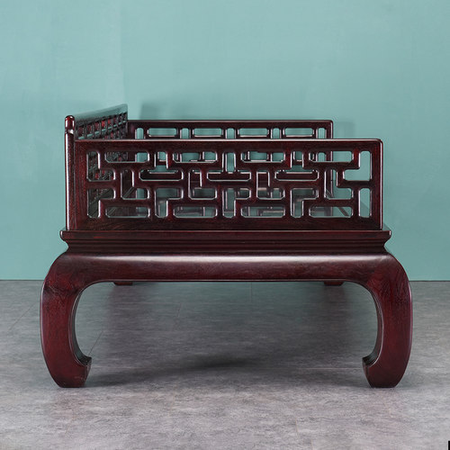 红木家具 赞比亚血檀曲几罗汉床 实木中式罗汉榻 明清沙发床 床榻 - 图1