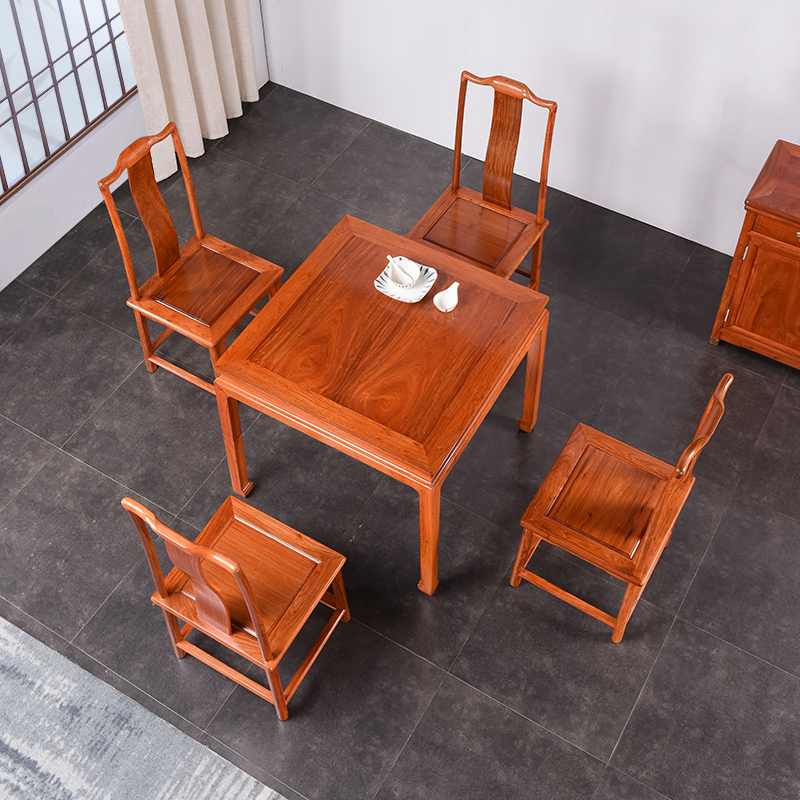贡艺名居红木家具新中式缅甸花梨木餐桌椅组合实木八仙桌饭桌棋牌