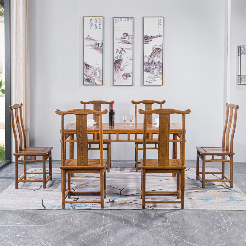 贡艺名居红木家具鸡翅木餐桌椅组合实木新中式长方形饭桌简约餐台_虎窝淘