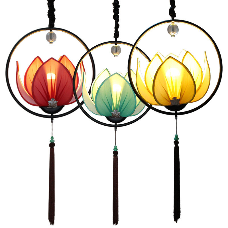 新中式莲花吊灯茶楼餐厅过道酒店吧台装饰氛围灯荷花吊灯布艺灯笼,淘宝优惠券,粉丝福利购,淘宝优惠卷