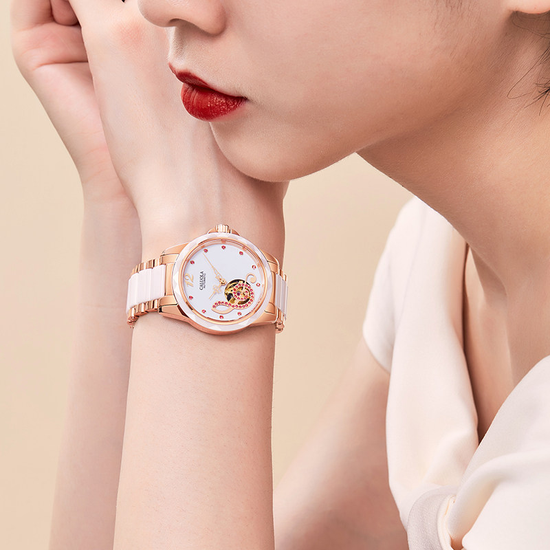 卡罗莱女士正品镶钻时尚机械女表 卡罗莱乔腾国产腕表