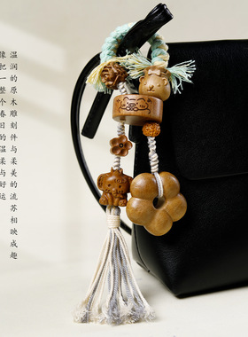 桃木招财福禄马上发财钥匙挂件