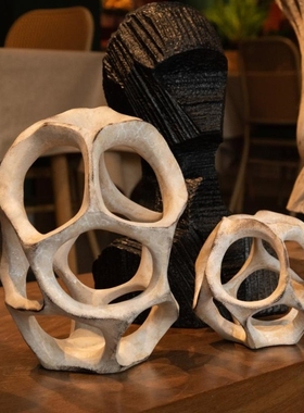 侘寂风几何镂空烛台摆件