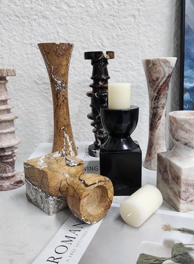 现代轻奢大理石复古烛台装饰品