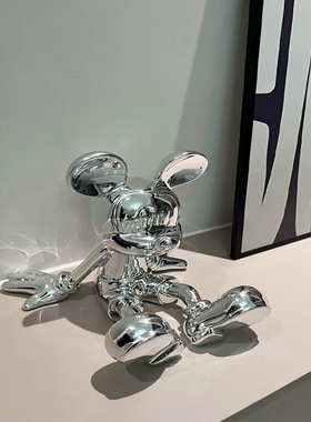 坐姿米奇银色摆件卡通儿童房客厅轻奢高档玄关电视柜桌面家居饰品