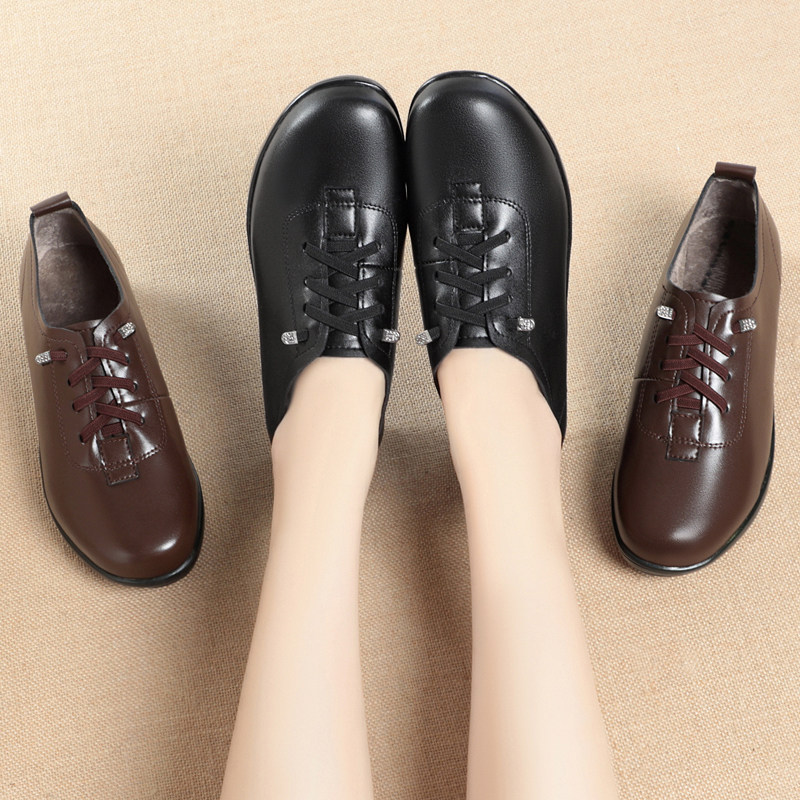 全牛皮真皮单鞋女平底软底低跟春秋新款中老年妈妈鞋皮鞋大码女鞋,淘宝优惠券,粉丝福利购,淘宝优惠卷