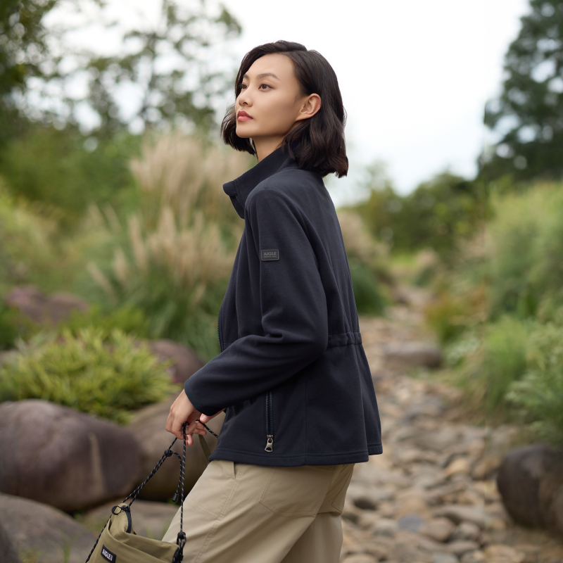 AIGLE艾高经典款POLARTEC户外保暖耐穿收腰全拉链抓绒衣外套女士
