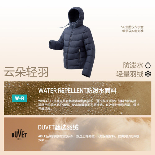 AIGLE艾高女士羽绒服鹅绒服外套短款防泼水羽绒衣冬户外保暖BD96 - 图0