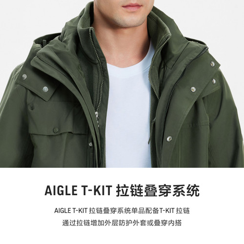 AIGLE艾高户外Polartec保暖防风全拉链抓绒休闲上衣男士加厚外套 - 图1