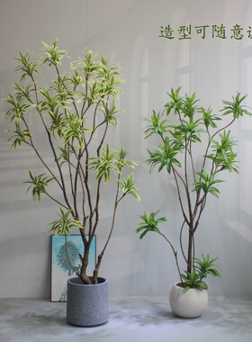 高端仿真绿植物老桩百合竹盆景树